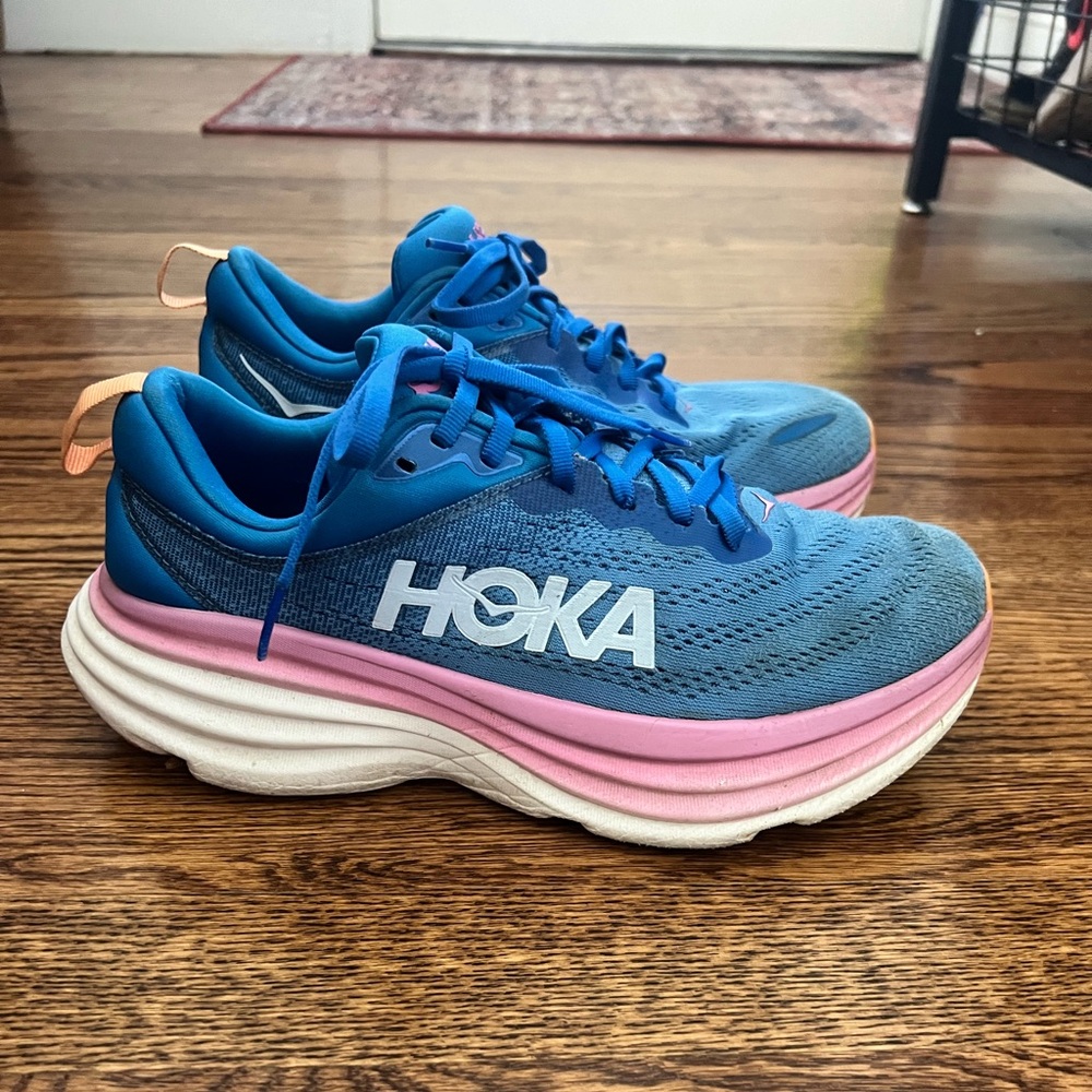 Women's Hoka bondi 8. Blue and pink. Size 8.5 wide